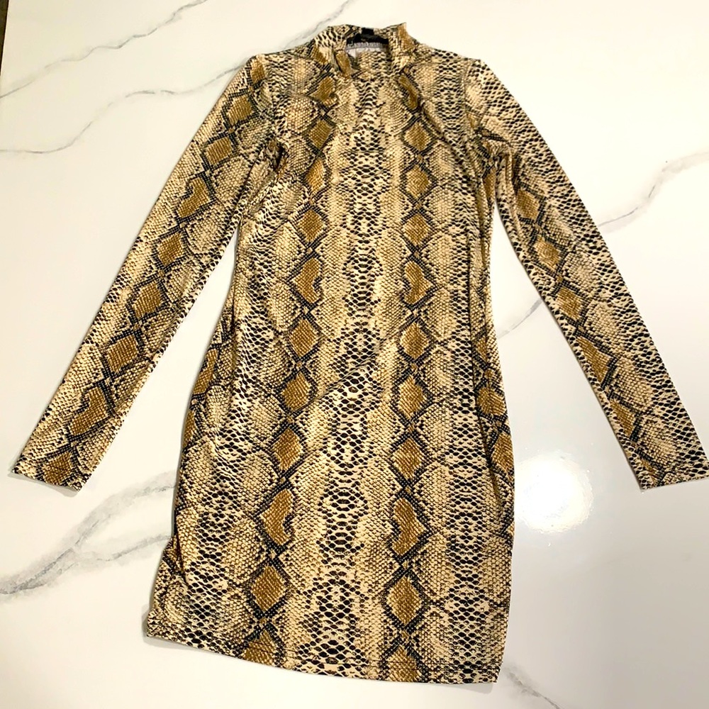 Snakeskin Mock Neck Bodycon Dress